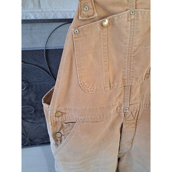 Vintage Carhartt Mens Canvas Quilt-Lined Bib Overalls Beige 36x30 Gorpcore - Picture 3 of 9